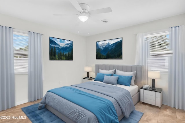bedroom featuring ceiling fan