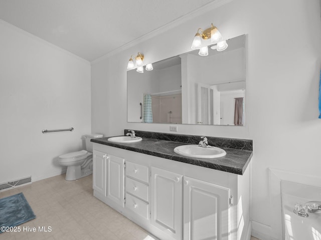 305 Cottontail Run, Newport, NC 28570 - full bath featuring a sink, ornamental molding, toilet, and visible vents