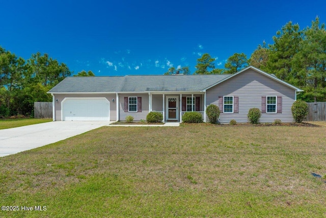 189 Queens Haven Rd, Hubert, NC 28539 - ranch-style home featuring fence, a garage, concrete driveway, and a front yard