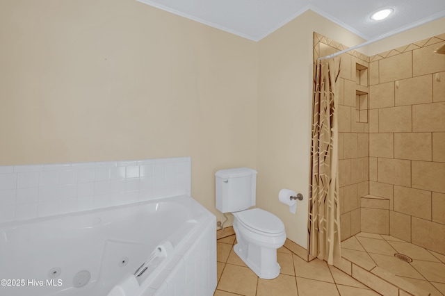 2910 Mulberry Ln Unit B, Greenville, NC 27858 - full bath featuring crown molding, a tub with jets, tile patterned flooring, and tiled shower