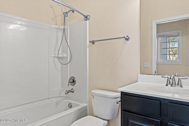full bathroom with vanity, toilet, and shower / washtub combination