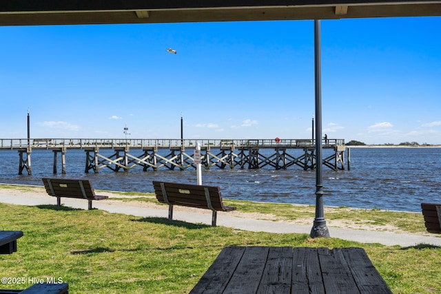 312 E W St, Southport, NC 28461 - dock area with a water view and a lawn
