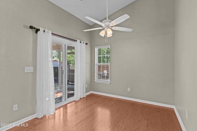 808 Tanlaw Ct, Wilmington, NC 28412 - spare room with wood finished floors, a ceiling fan, and high vaulted ceiling
