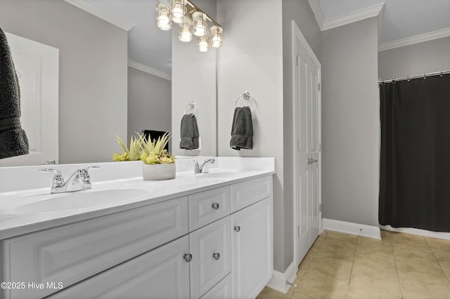 8130 Porters Crossing Way, Wilmington, NC 28411 - full bath with crown molding, double vanity, baseboards, and tile patterned flooring