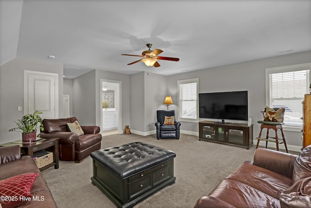 8130 Porters Crossing Way, Wilmington, NC 28411 - living room with healthy amount of natural light, light carpet, and a ceiling fan
