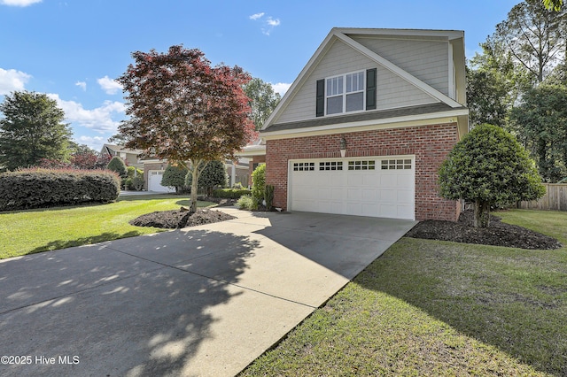 8130 Porters Crossing Way, Wilmington, NC 28411 - traditional home with brick siding, a front yard, concrete driveway, and a garage