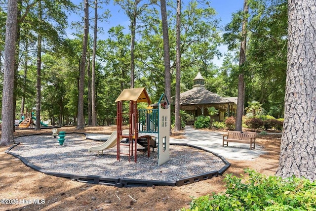 communal playground with a gazebo and view of scattered trees