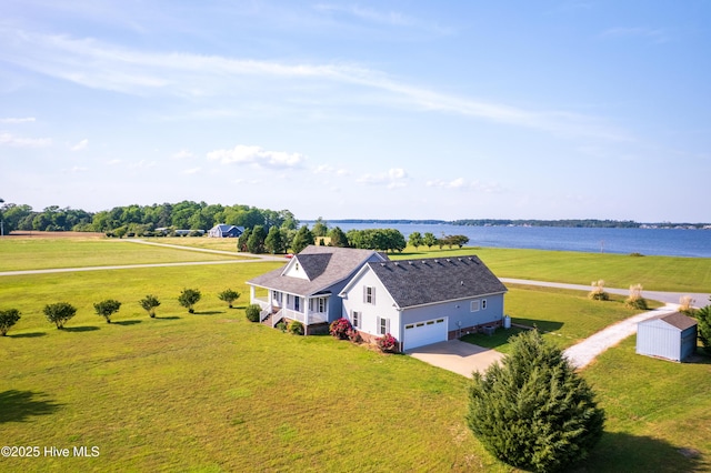 bird's eye view featuring a water view