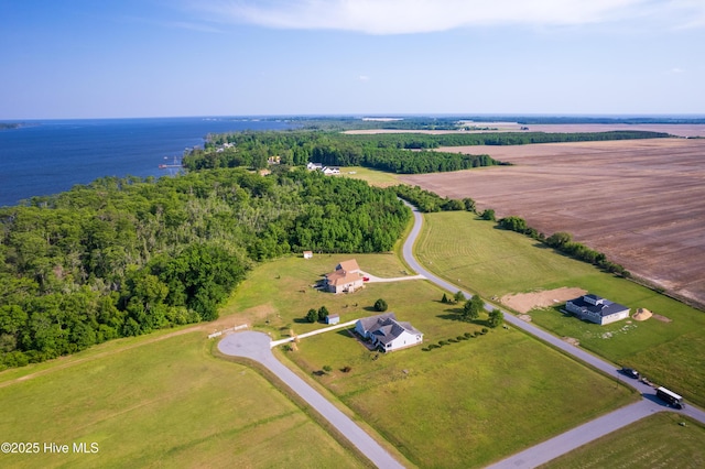 aerial view with a water view and a rural view