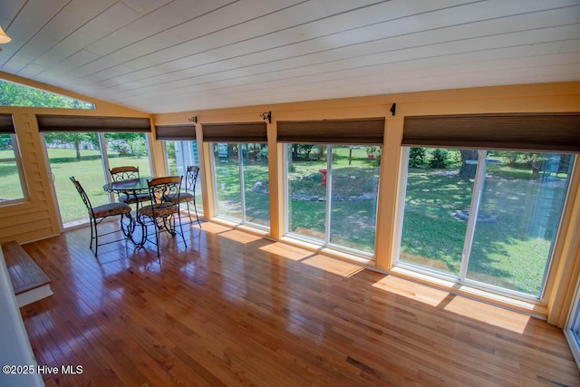 104 Stevens Ct, Swansboro, NC 28584 - sunroom with wood-type flooring, wood ceiling, vaulted ceiling, and a healthy amount of sunlight