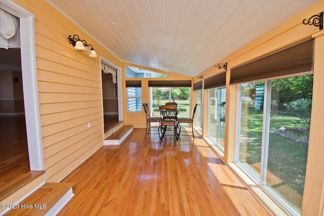 104 Stevens Ct, Swansboro, NC 28584 - sunroom / solarium featuring wood-type flooring, plenty of natural light, lofted ceiling, and wooden ceiling