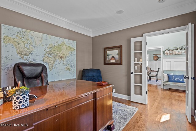 3681 Fairfield Way, Southport, NC 28461 - office space with ornamental molding, light wood finished floors, and french doors