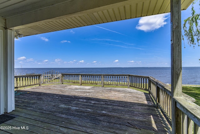 deck featuring a water view