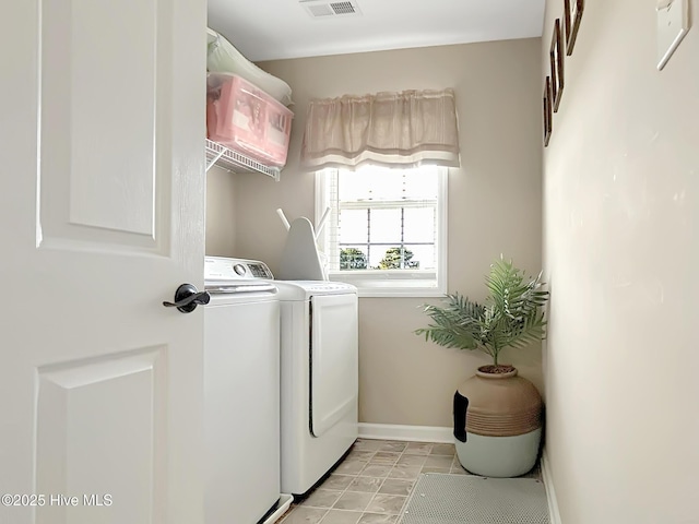 laundry room with laundry area, baseboards, and separate washer and dryer