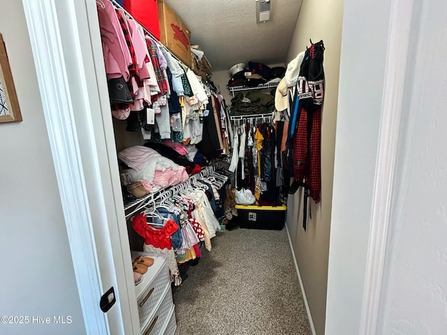 spacious closet featuring visible vents and carpet floors