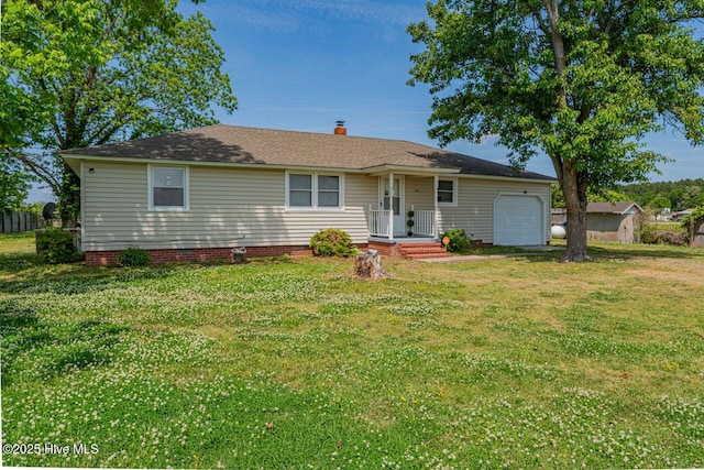465 Meadstown Rd, Elizabeth City, NC 27909 - ranch-style house featuring an attached garage, a chimney, and a front yard