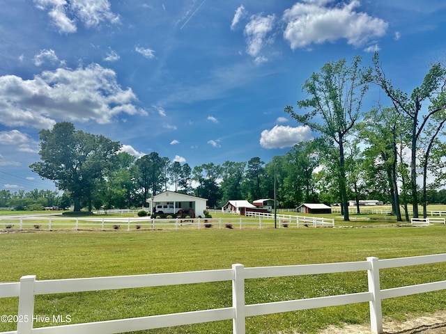 view of yard featuring fence and a rural view