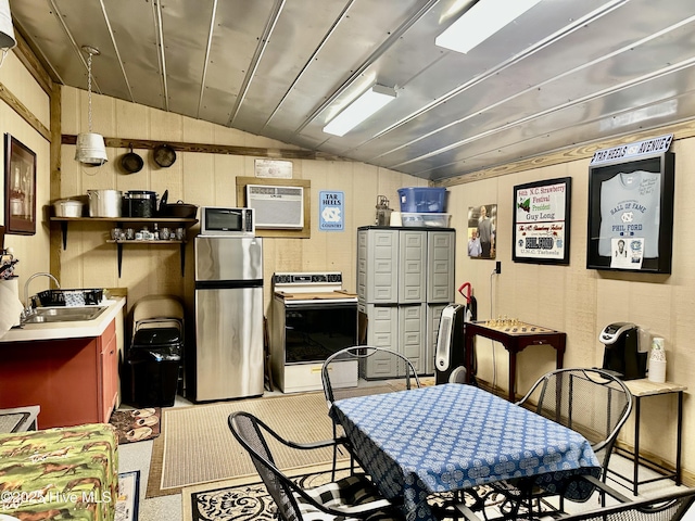 4998 Peacock Rd, Whiteville, NC 28472 - dining space with vaulted ceiling and a wall mounted AC