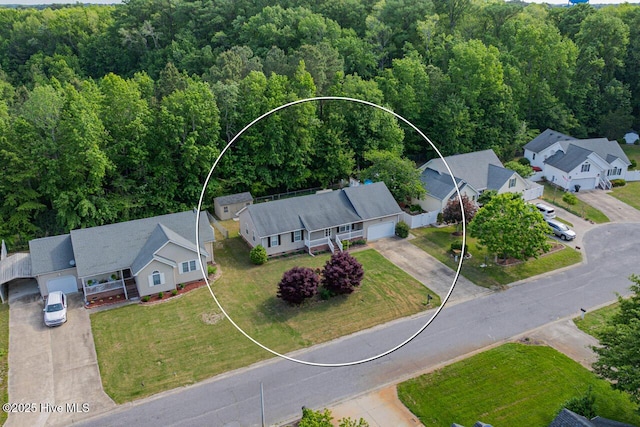 146 Ranch Dr, Elizabeth City, NC 27909 - birds eye view of property with a residential view and a wooded view