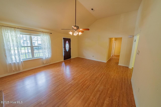 146 Ranch Dr, Elizabeth City, NC 27909 - interior space with baseboards, light wood finished floors, ceiling fan, and lofted ceiling