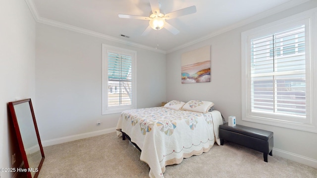 105 Camden Trl, Hampstead, NC 28443 - bedroom featuring light colored carpet, baseboards, crown molding, and ceiling fan