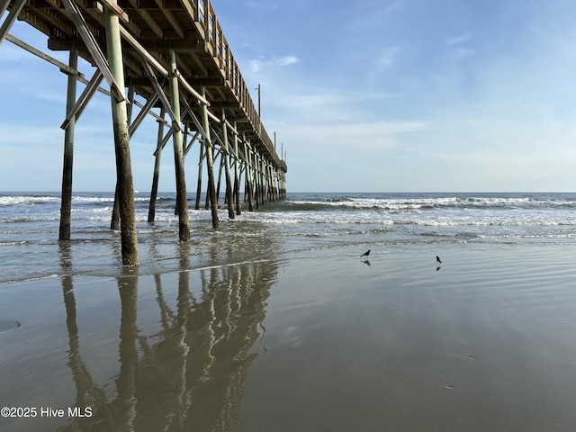 property view of water with a pier