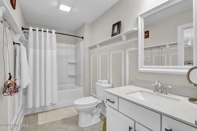 489 Broomsedge Ct SE, Bolivia, NC 28422 - bathroom featuring vanity, shower / bath combo with shower curtain, toilet, and tile patterned floors