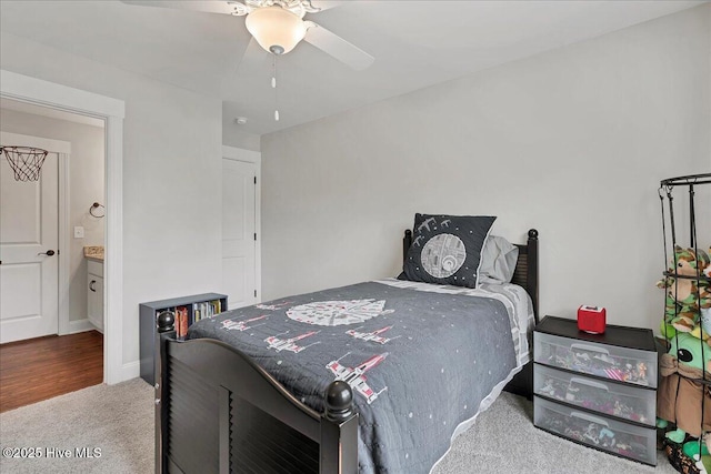 bedroom featuring carpet floors and ceiling fan
