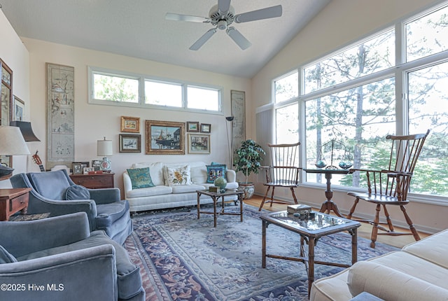 12 Shenecossett Ln, Pinehurst, NC 28374 - living area featuring ceiling fan, lofted ceiling, and wood finished floors