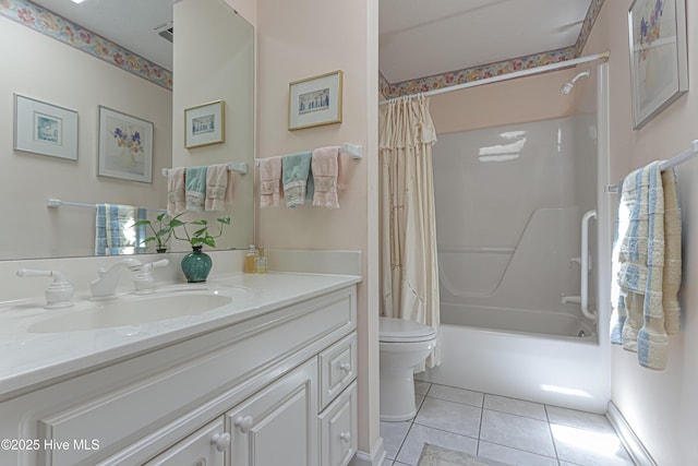 12 Shenecossett Ln, Pinehurst, NC 28374 - full bathroom featuring vanity, tile patterned floors, toilet, and shower / bath combo with shower curtain