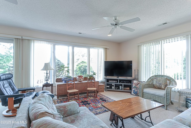 12 Shenecossett Ln, Pinehurst, NC 28374 - carpeted living area featuring ceiling fan and a textured ceiling