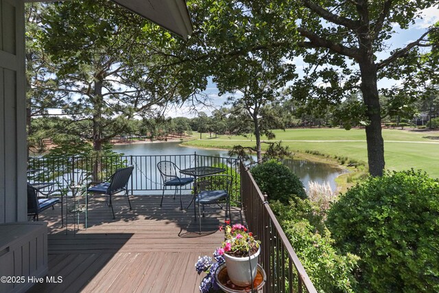 12 Shenecossett Ln, Pinehurst, NC 28374 - wooden deck with a water view and golf course view