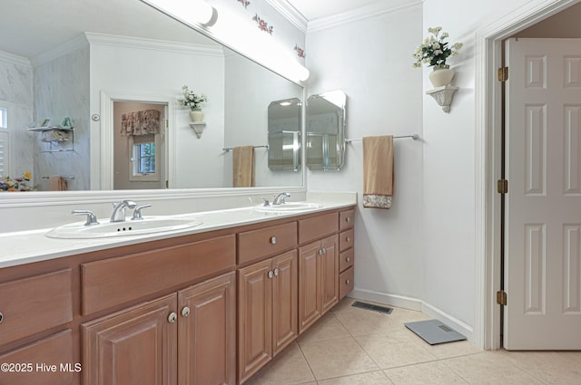 127 Sakonnet Trl, Pinehurst, NC 28374 - full bath with tile patterned flooring, ornamental molding, double vanity, and baseboards