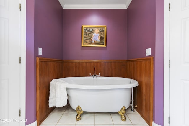 3243 Marsh View Dr SW, Supply, NC 28462 - bathroom with a soaking tub, tile patterned flooring, and crown molding