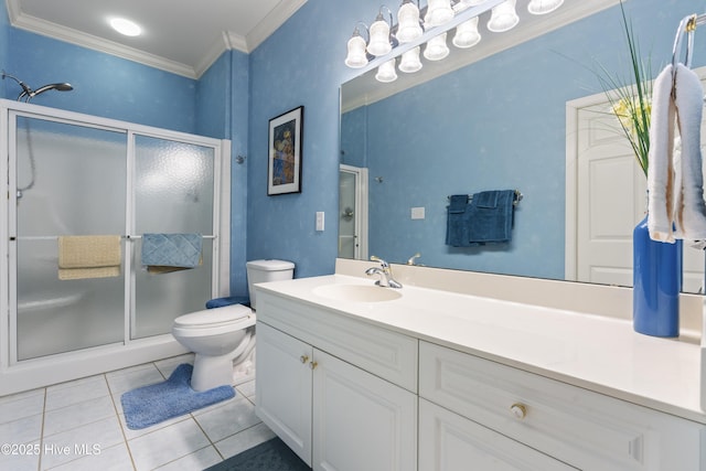 3243 Marsh View Dr SW, Supply, NC 28462 - full bath with tile patterned floors, toilet, ornamental molding, a stall shower, and vanity