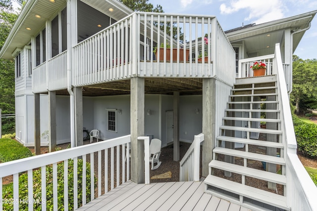 3243 Marsh View Dr SW, Supply, NC 28462 - back of property with stairway and a wooden deck