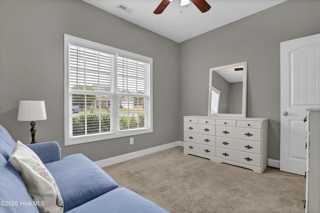 133 Fallbrook Ln, Rocky Point, NC 28457 - sitting room featuring a ceiling fan, carpet floors, and baseboards