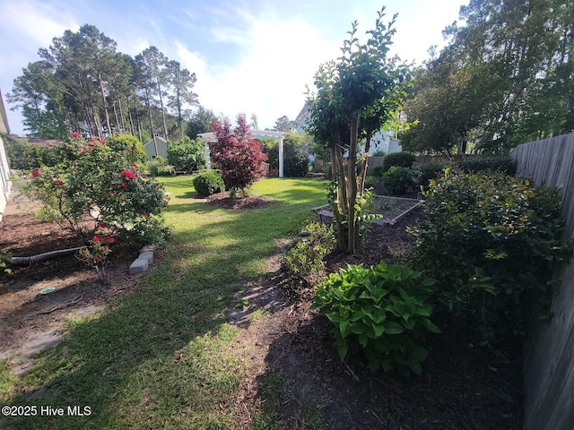 view of yard with a garden and fence