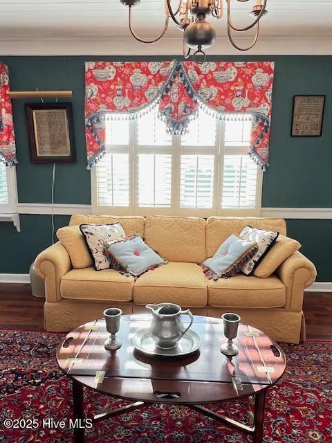 45 Hb Lewis Rd, Clinton, NC 28328 - living room with wood finished floors, crown molding, baseboards, and plenty of natural light
