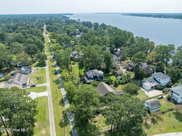 aerial view featuring a water view and a residential view