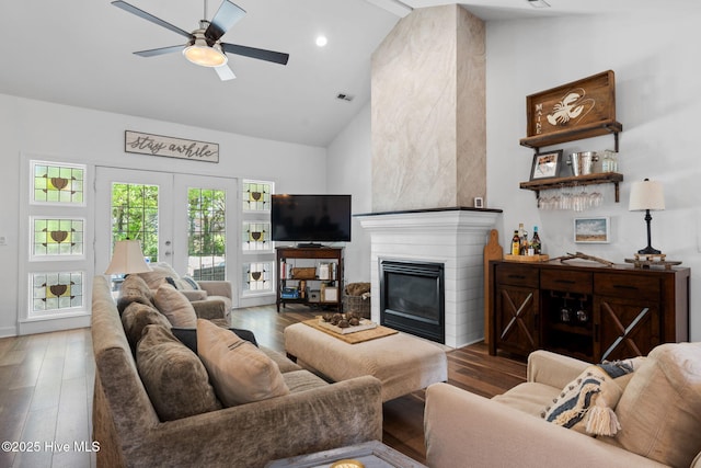 4145 Brighton Ln, Southport, NC 28461 - living area featuring visible vents, wood finished floors, and ceiling fan