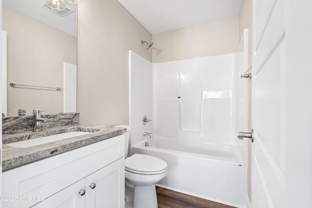 1191 Pierce Rd, Southport, NC 28461 - bathroom featuring toilet, shower / washtub combination, wood finished floors, vanity, and visible vents