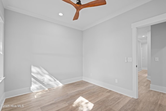 unfurnished room with baseboards, recessed lighting, and wood finished floors