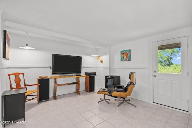 living area with wainscoting