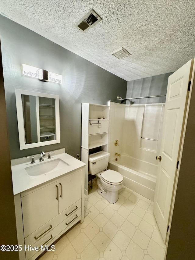 607 Spring Forest Rd Unit G, Greenville, NC 27834 - full bath featuring toilet, vanity, a textured ceiling, visible vents, and tub / shower combination