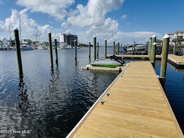 dock with a water view and boat lift