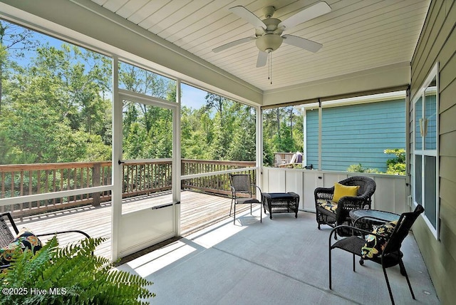 sunroom / solarium with ceiling fan