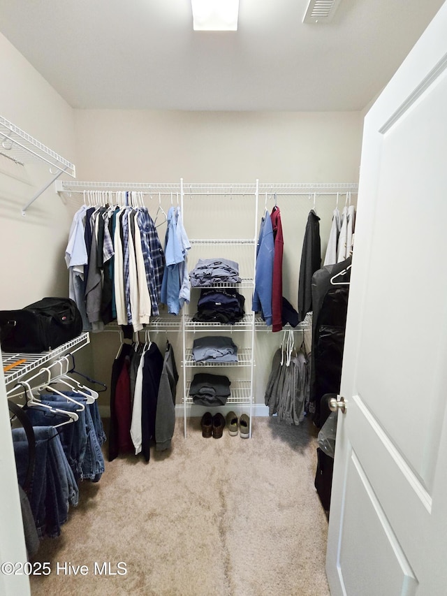 walk in closet featuring carpet flooring and visible vents