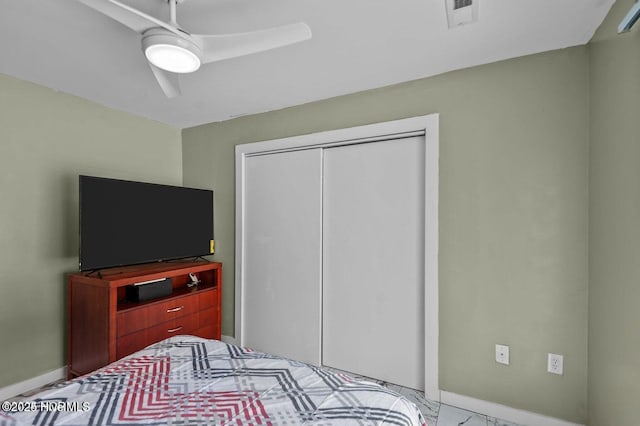 1718 Highland Dr, Washington, NC 27889 - bedroom with a closet, visible vents, and ceiling fan
