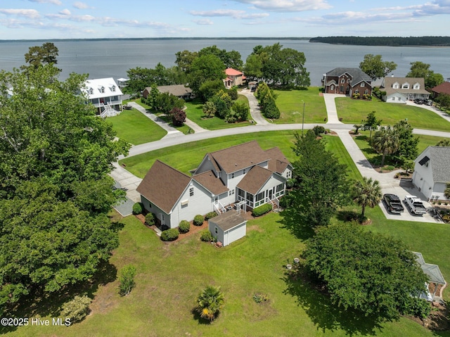 aerial view of a nearby body of water